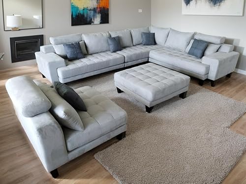 Miniatura 3 de Stendmar Juego de sofá seccional de tela de microfibra gris grande de 5 piezas para sala de estarsala de familia, reversible, contemporáneo,