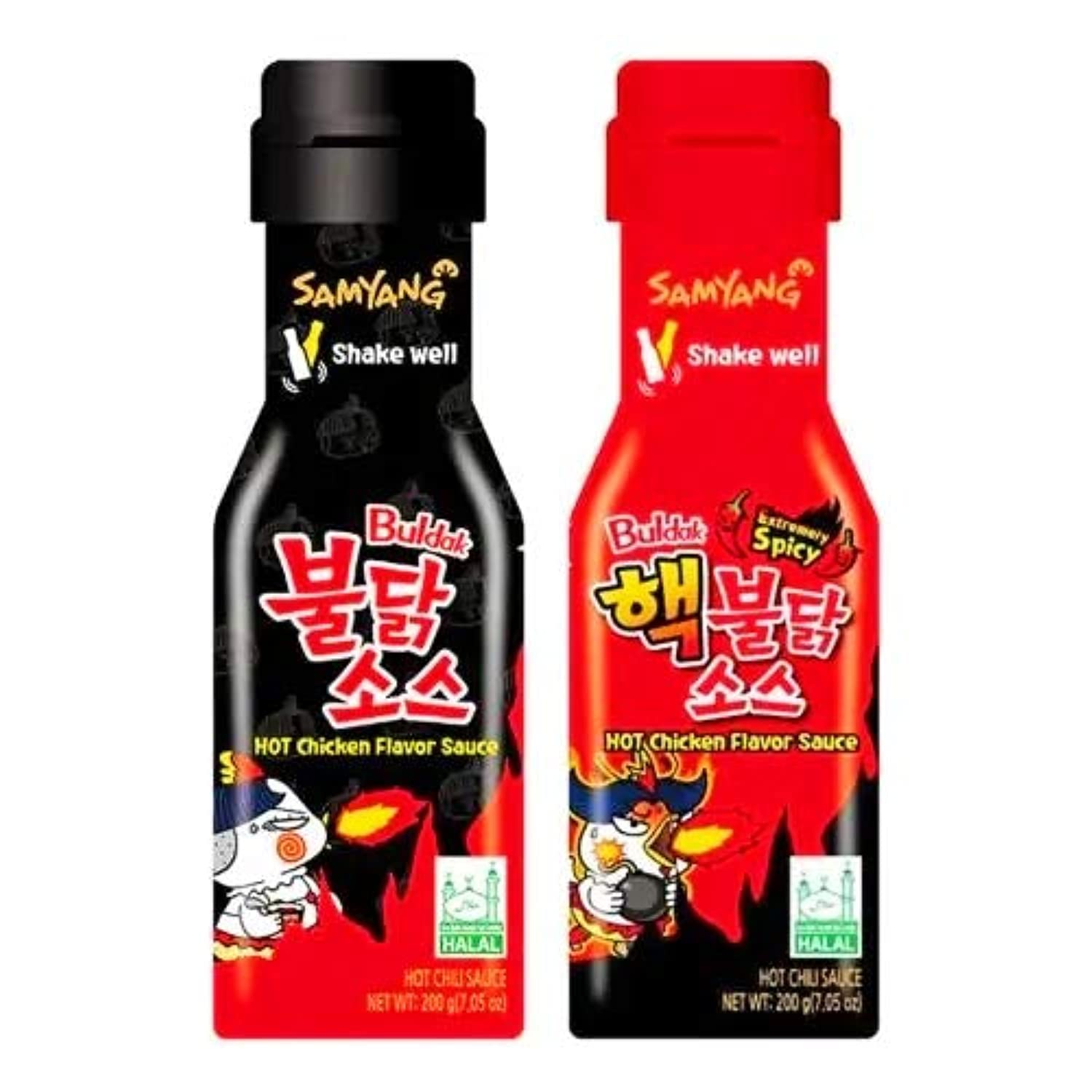 Samyang UAE Fire Noodle Challenge and Hot Bulldark Spicy Chicken Roasted Sauce (Black, Red) -Set of 2