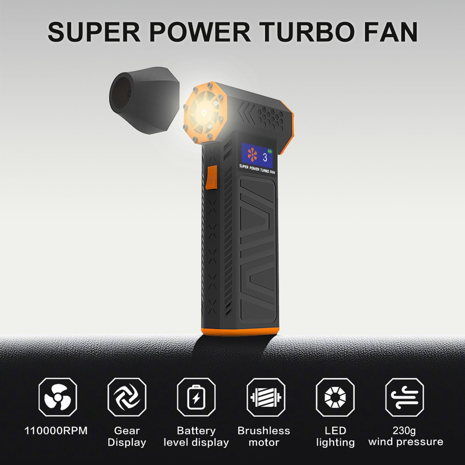 Dispositivo antipolvere ad aria compressa, 110.000 giri/min, LCD, indicatore di velocità e potenza del vento, ricarica rapida 30 W per la pulizia di tastiere del computer, computer portatili,