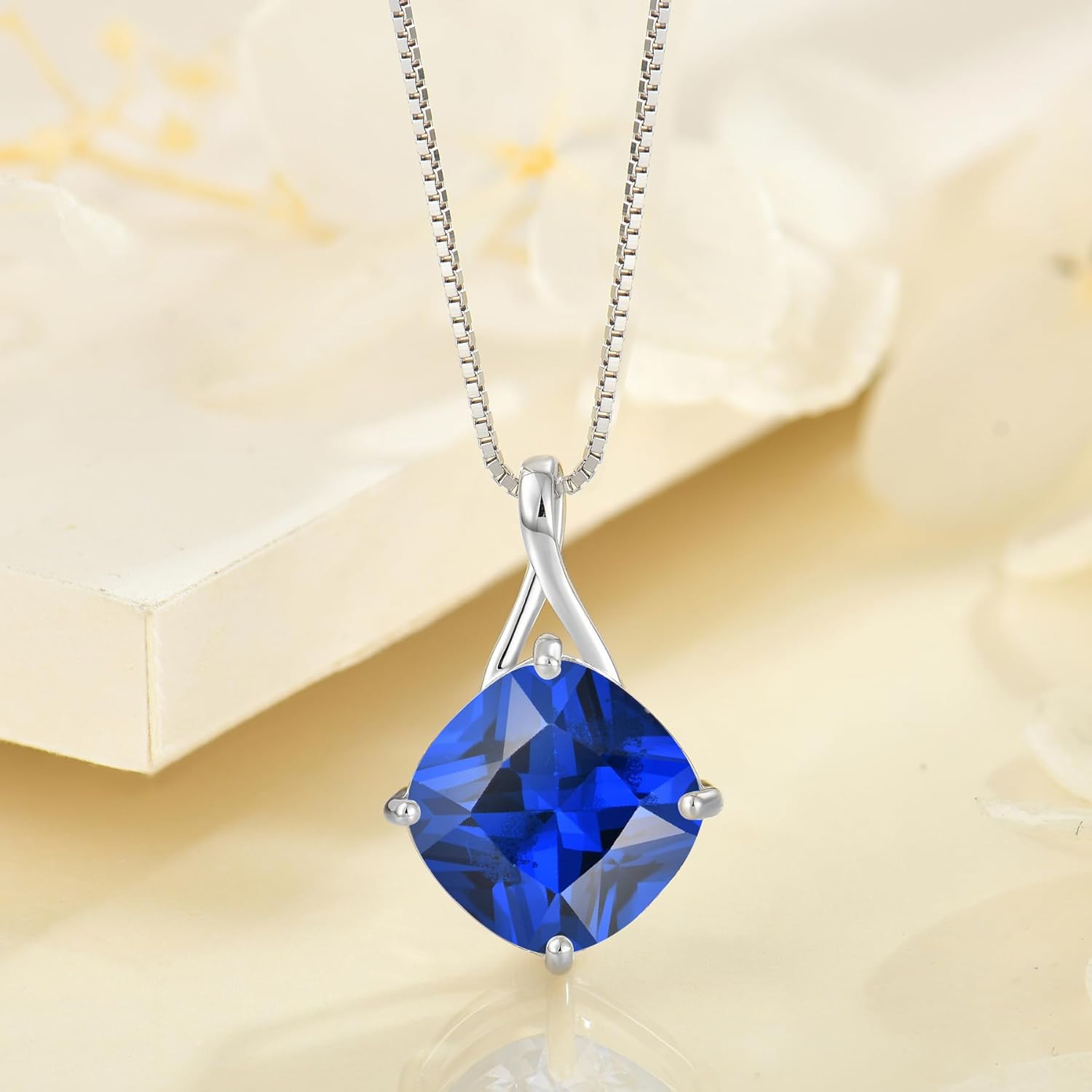 Square Cut Birthstone Necklace for Women Hypoallerg 925 Sterling Silver Cubic Zirconia Necklace Simple Jewelry for Her - Image 2