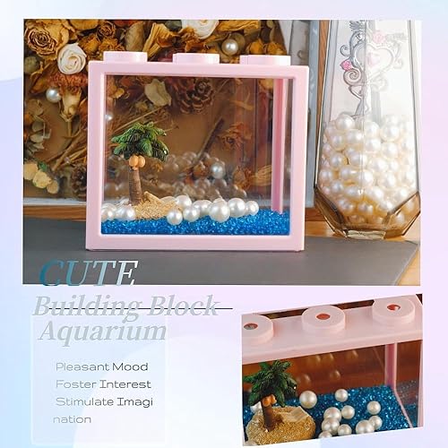 Miniatura 9 de Pequeño tanque de peces Betta, kit apilable de mini tanque de acuario con decoración de perlas de grava de acuario, pecera de 35 galones, tanque