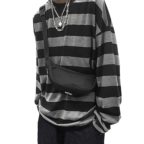 Women Harajuku Oversized Stripe Casual Long Sleeves Crewneck T-Shirt Tee Tops - Medium - Lightgrey