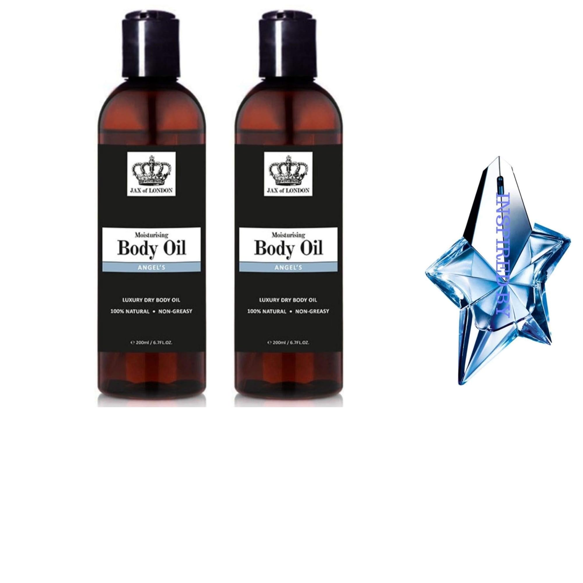 Jax of London Perfume Inspired Body Oil Set 2 x 200ml, Angel's Scent Inspired by Angel Fragrance, 100% Natural Ingredients