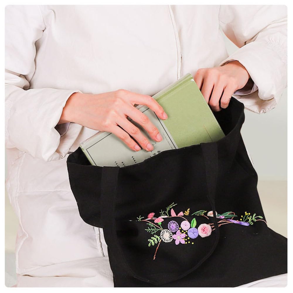 Kit De Broderie De Sac Fourre-Tout En Toile,Kits De Point De Croix DIY Pour Adultes, Avec Motif Végétal Simple, Kit De Démarrage De Broderie Cadeau Créatif Avec Instructions, Sac Fourre-Tout Tend