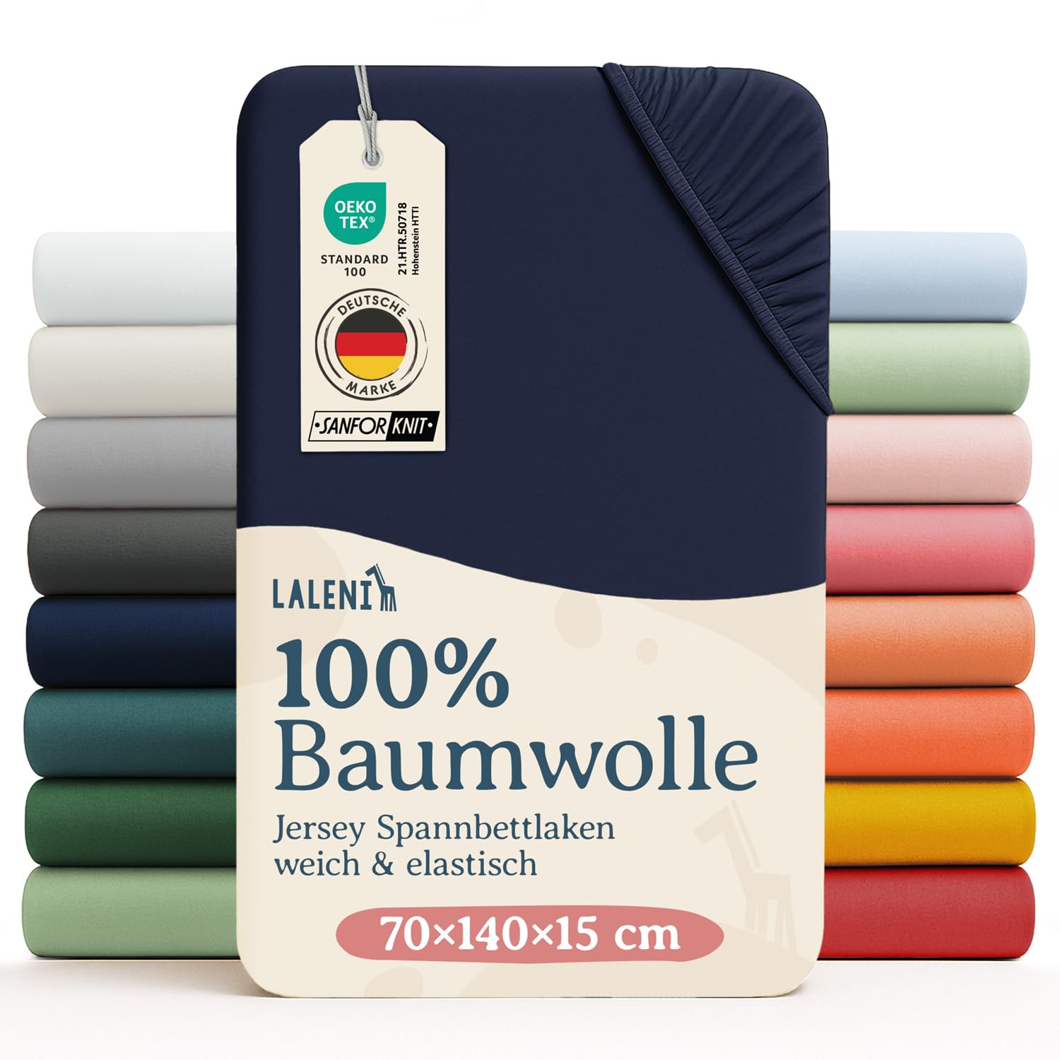 Laleni Jersey Spannbettlaken, 70x140cm, für Baby Beistellbett & Stubenwagen, 100% Baumwolle, Oeko-TEX Zertifiziert, Blau