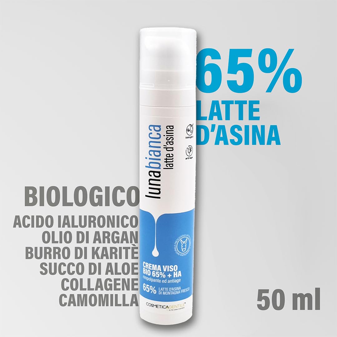 Crema viso al latte d’asina e acido ialuronico Lunabianca, rassodante e rimpolpante (1 x 50 ml)
