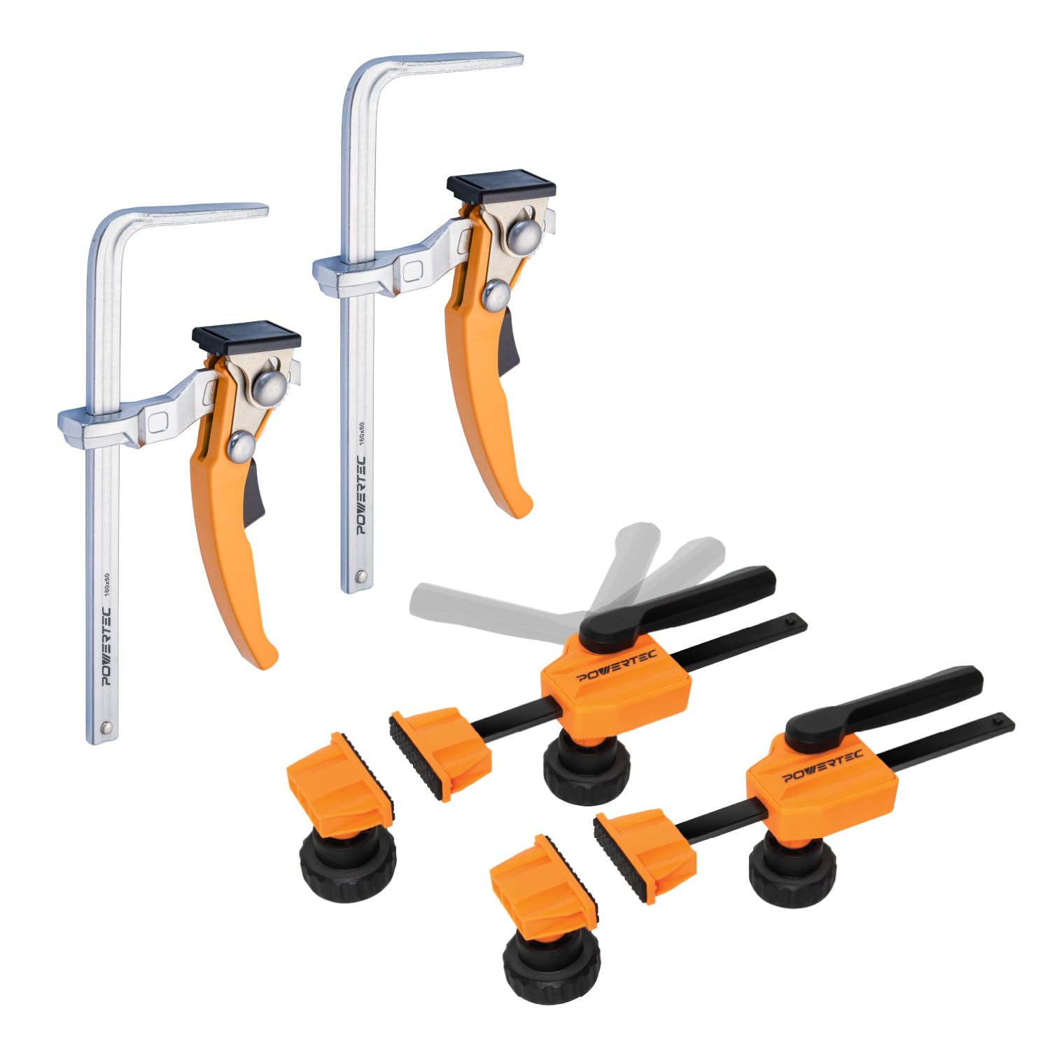POWERTEC Bench Dog Clamp Set w/Quick Release Ratcheting Table Clamps for 3/4" Dog Holes and MFT/Guide Rail System (72242)