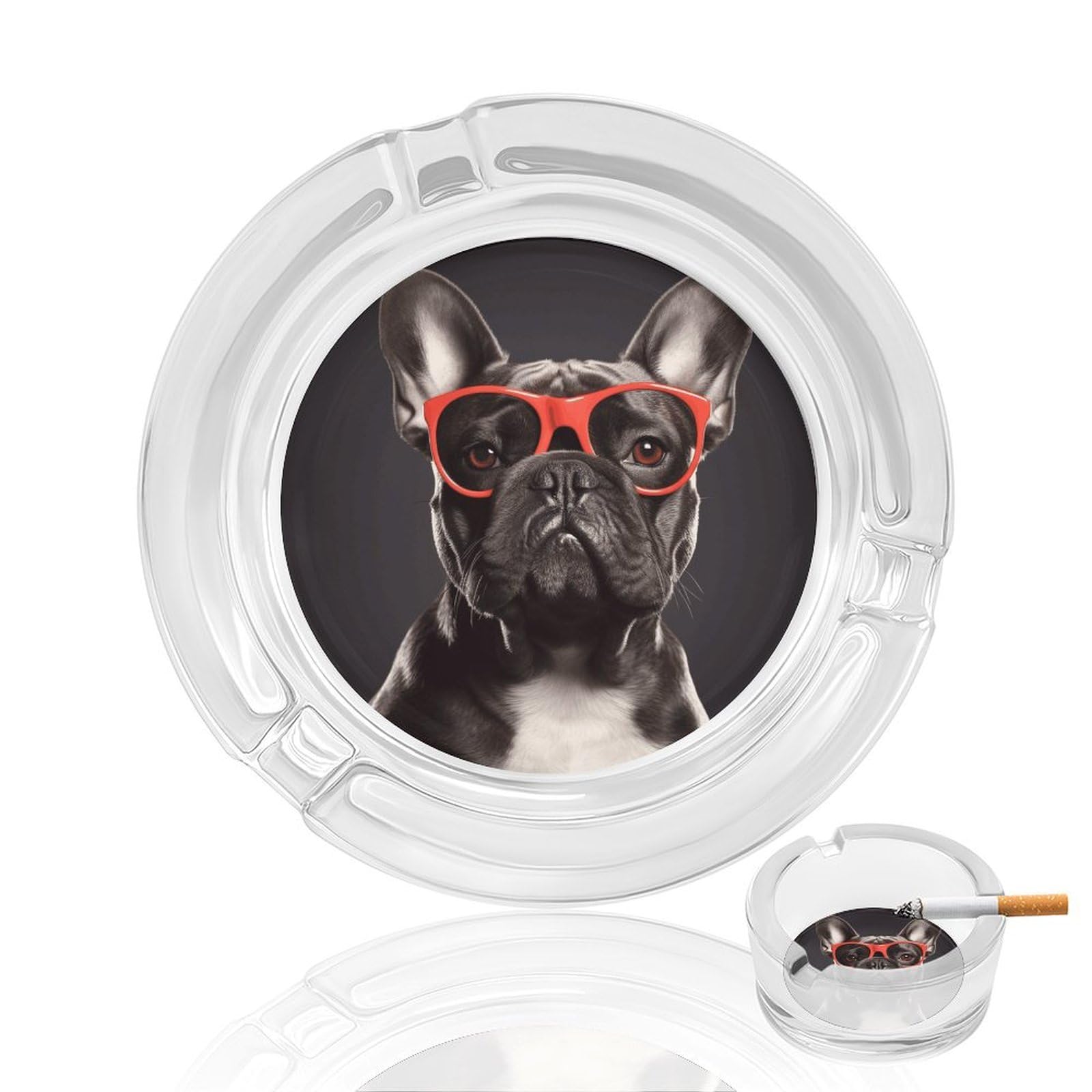 French Bulldog Ashtray Cigar Cigarette Rest Glass Outdoor Cigar Ashtrays with 3 Grooves Travel Cigar Ashtrays Fancy Cute Cool Ash Tray for Smokers Tabletop