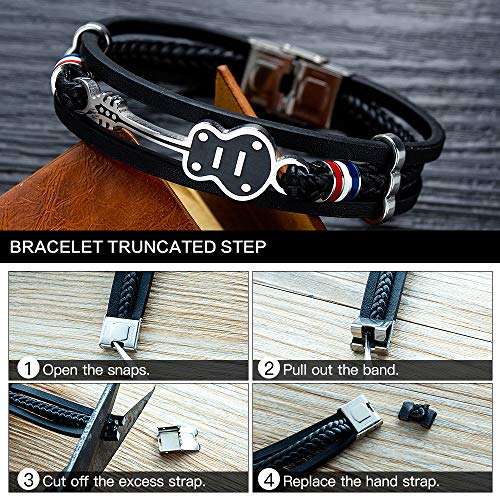 TEMICO Mens Womens Black Leather Cuff Bracelet Multi-Layer Cowhide Handmade Woven Rope Guitar Wristband3