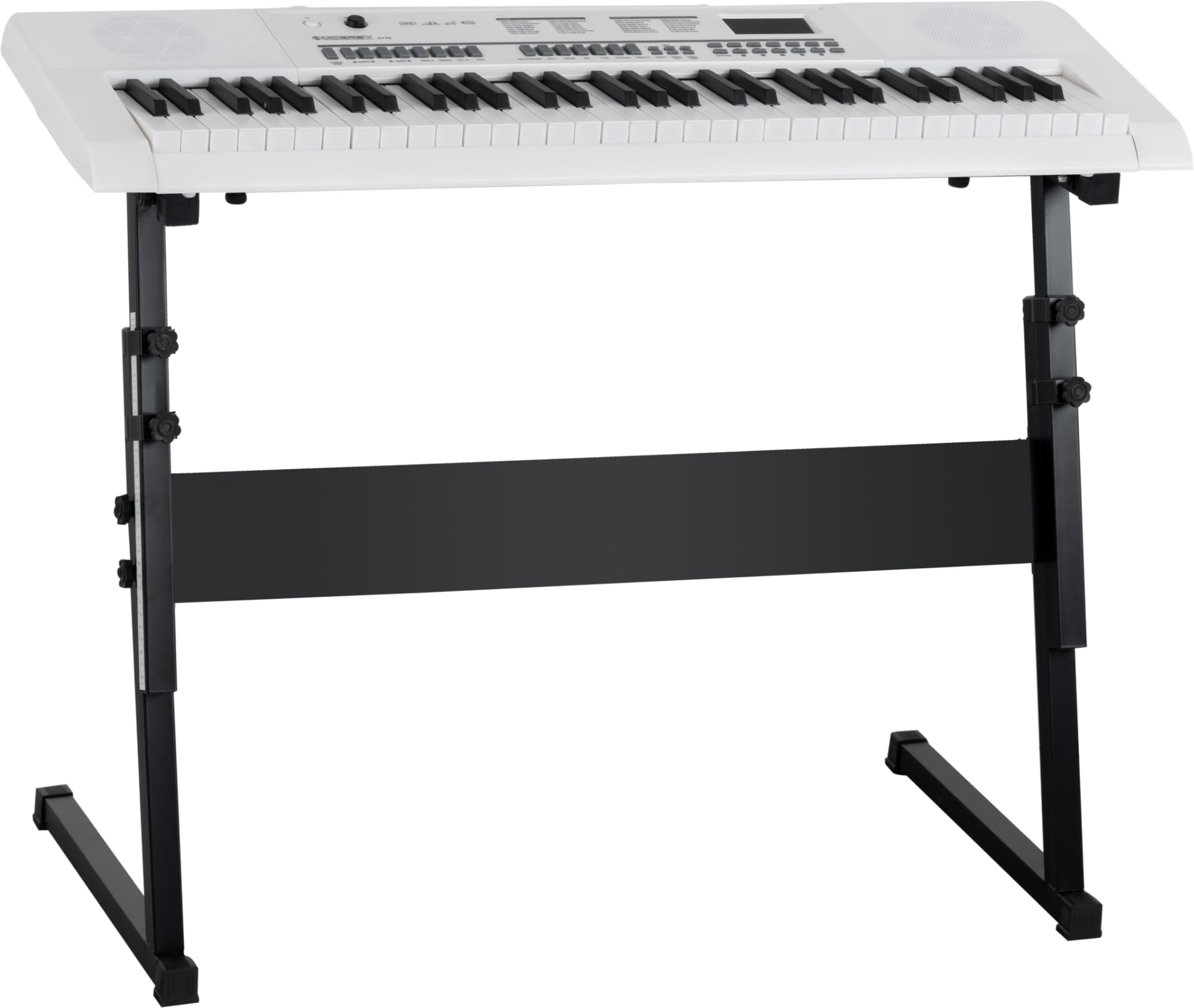 McGrey 6170 Akku-Keyboard Weiß Safety Fix Set, LC-Display, 200 Sounds | Einsteiger-Keyboard mit 61 Tasten in Standard-Größe, Integrierter Li Ion-Akku mit 1200 mAh, 200 Rhythmen, 70 Demo Songs, 5 cm