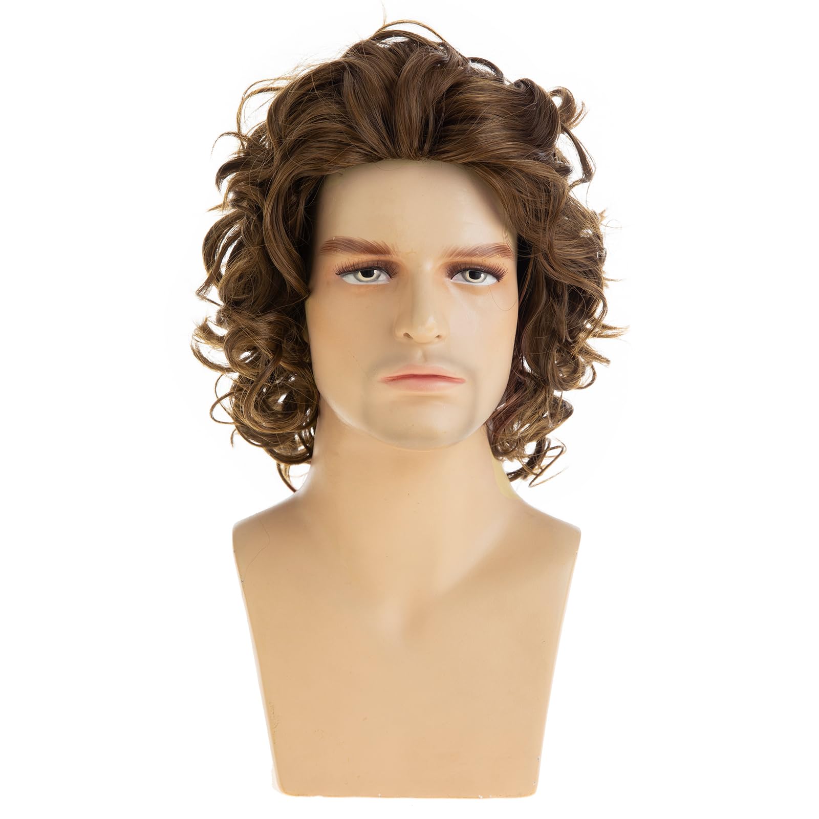 Dsimeig Mens Short Curly Wavy Brown Wig Synthetic Fluffy Cosplay Hair Wigs for Party Halloween Use - Image 2