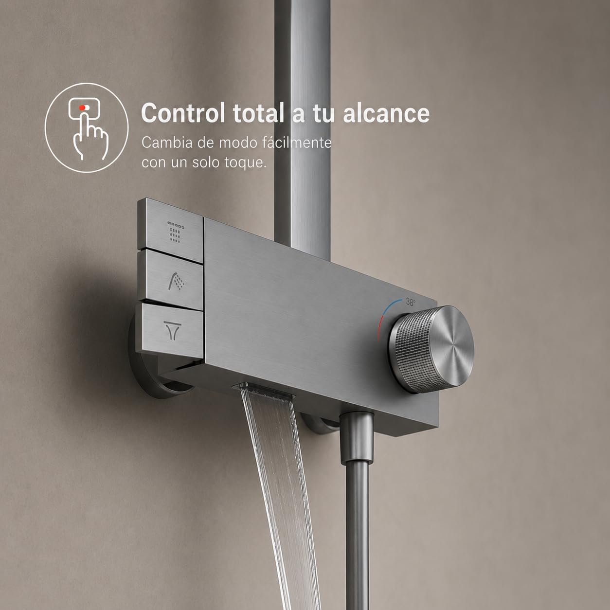 INEX EUROPA Columna de Ducha Negro Gris Titanio Premium Acero Inoxidable 10 Años Garantía - Columna Ducha Cuadrada Efecto Lluvia 3 Modos de Operación - Torre de Ducha 137cm Negro Gris Titanio