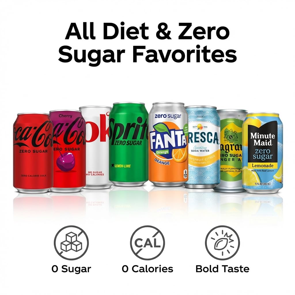 Zero Sugar & Diet Soda Variety Pack 18PK – 9 Flavor Mix Including Coca-Cola Zero, Diet Coke, Sprite Zero, Fanta Orange Zero, Fresca & More – 12 oz Cans Beverage Sampler for Parties, Office, Home & Events