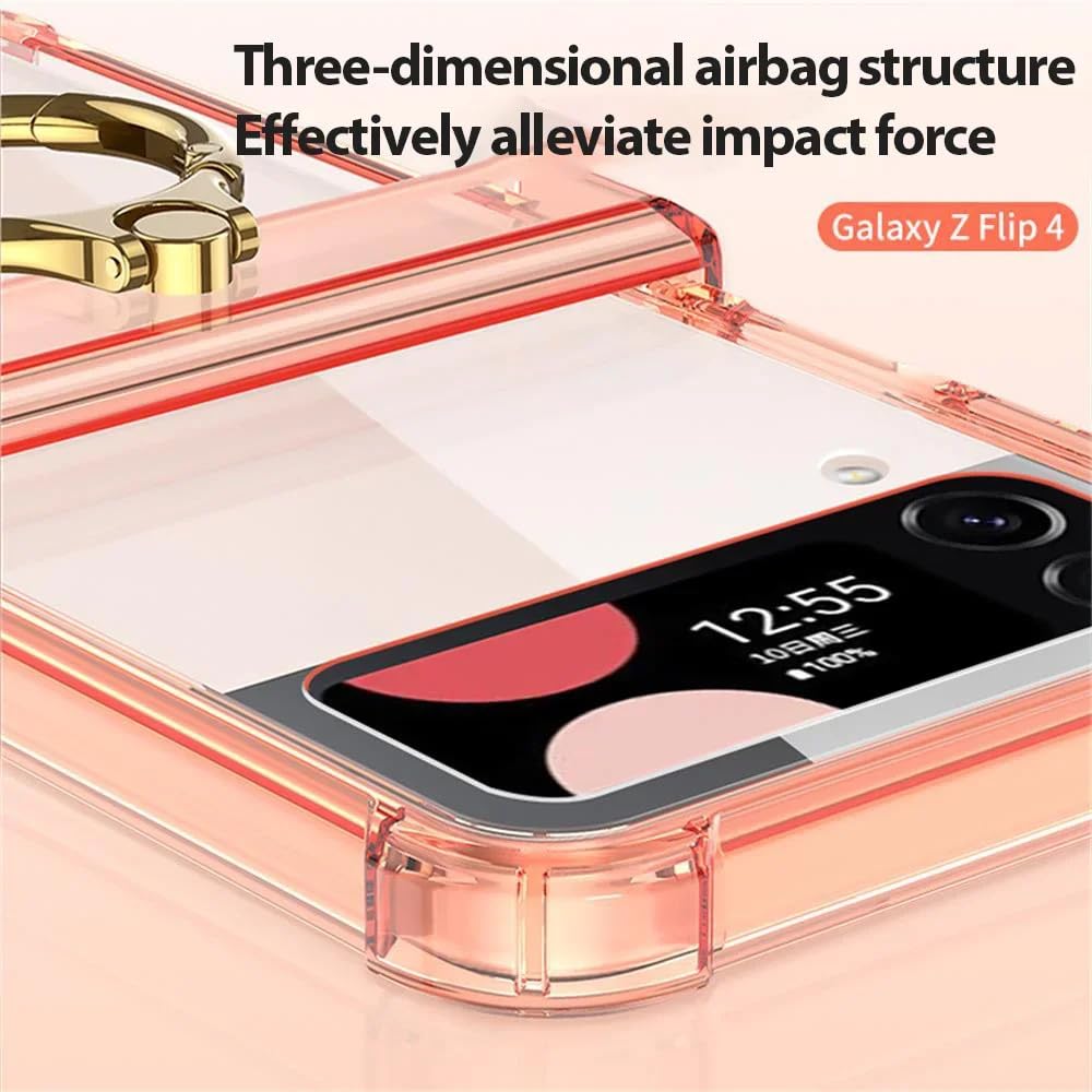 Supporto ad anello trasparente con cerniera pieghevole per Samsung Galaxy Z Flip 5 4 3 Custodia rigida in silicone a quattro angoli, nero, per Galaxy Z Flip 5