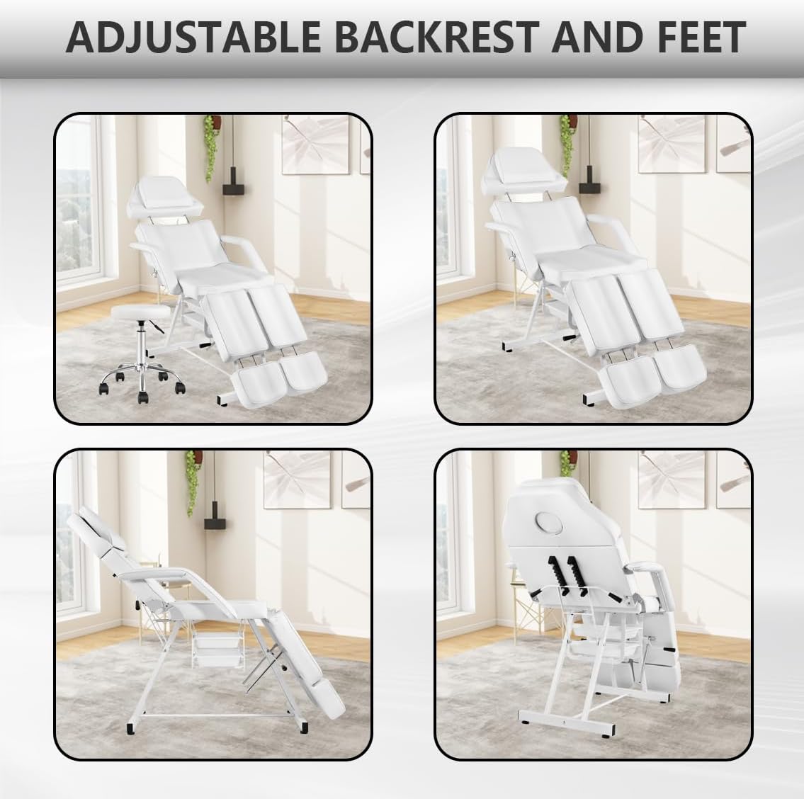 Facial Chair with Stool, Tattoo Chair Adjustable Tattoo Bed for Client Massage Table with Stool Massage Table Facial Bed for Spa Beauty White