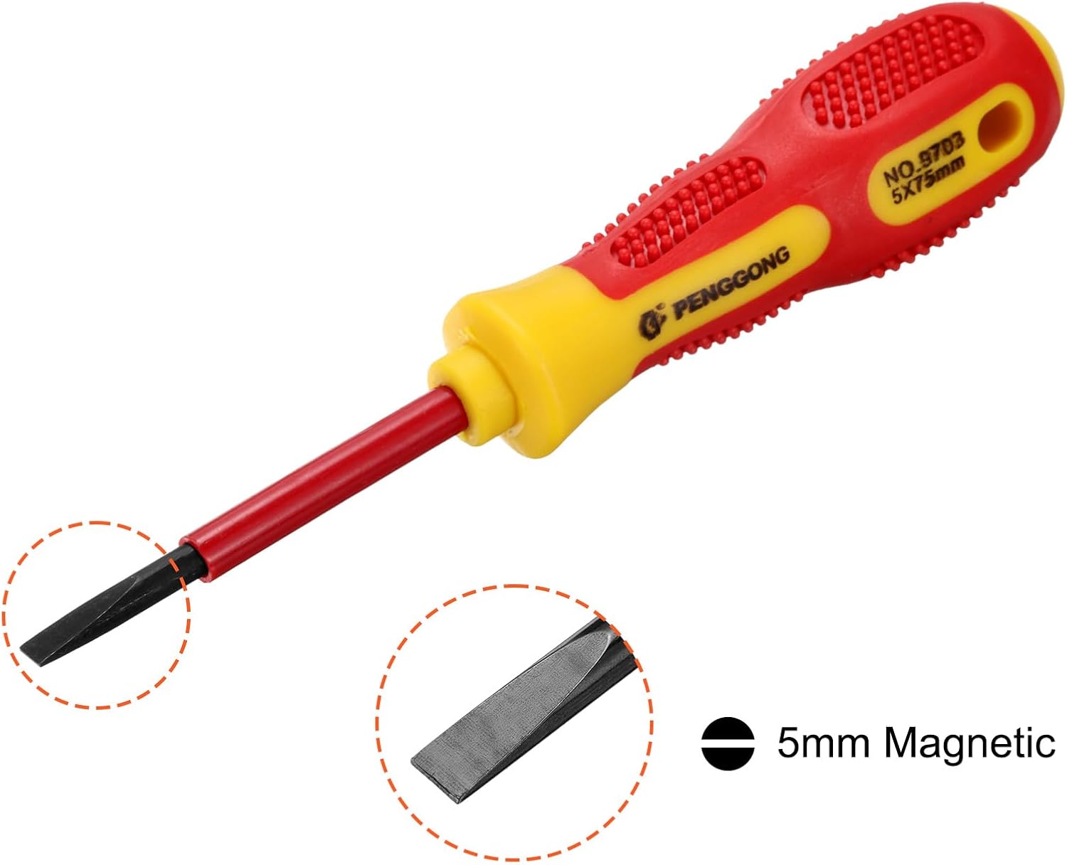 uxcell 5pcs 1000v Insulated Electrician Screwdriver 5x75mm CR-V Magnetic Slotted Flat Head Insulation Screwdrivers