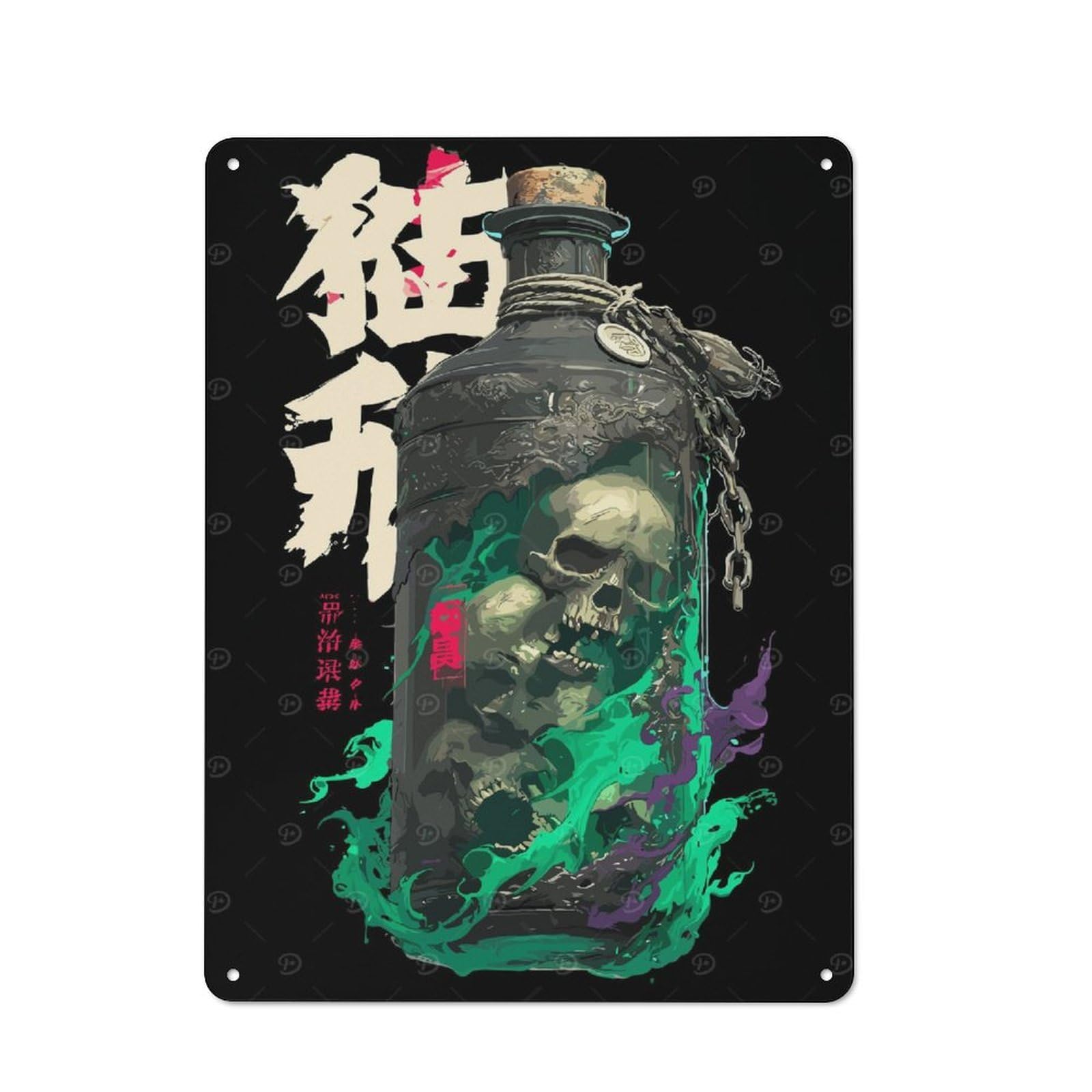 Skull in Bottle Rustic Tin Sign 40x30cm, Shed Style Utility Space Decor for Patio Bar, Workshop, Shed Or Kitchen