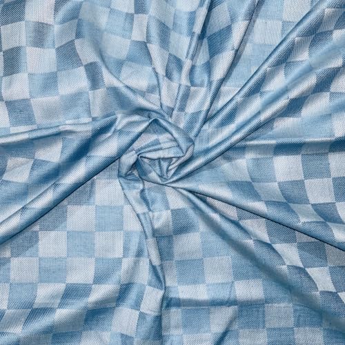 Image of Handloom Bhagalpuri Cotton Silk Mix Dull Andi 3D Checked Chadar - Soft Grey Comforter & Odhnewali Blanket for All-Season Sleeping - (220x125cm - Size) (Blue)