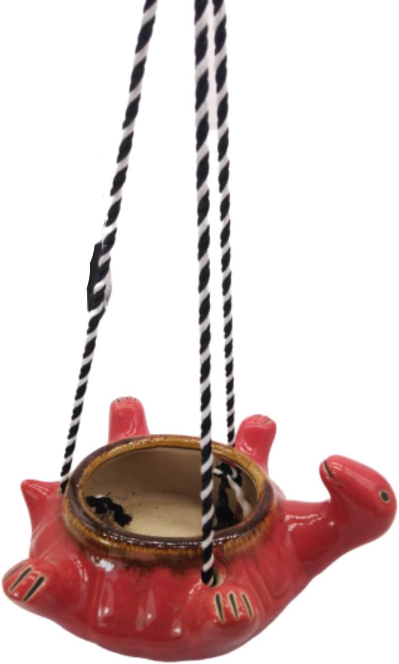 India Meets India Ceramic Hanging Planter Pot Flower Pot Indoor Planter Handicraft by Awarded Indian Artisan (Turtle, Red)