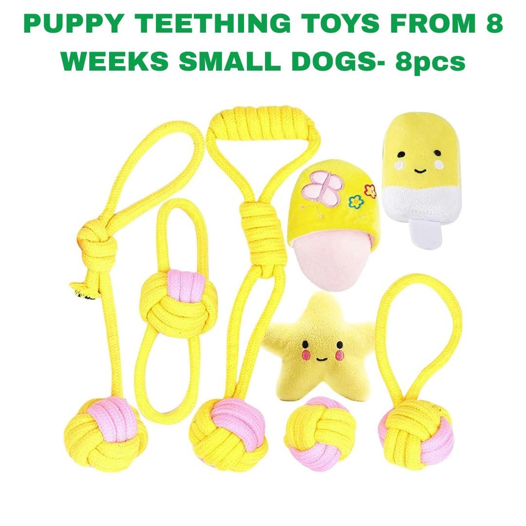 Three Icons Small Dog Puppy Toys from 8 Weeks, 8 Pack Plush and Rope Toy Set for Teething Tug Play - Image 2