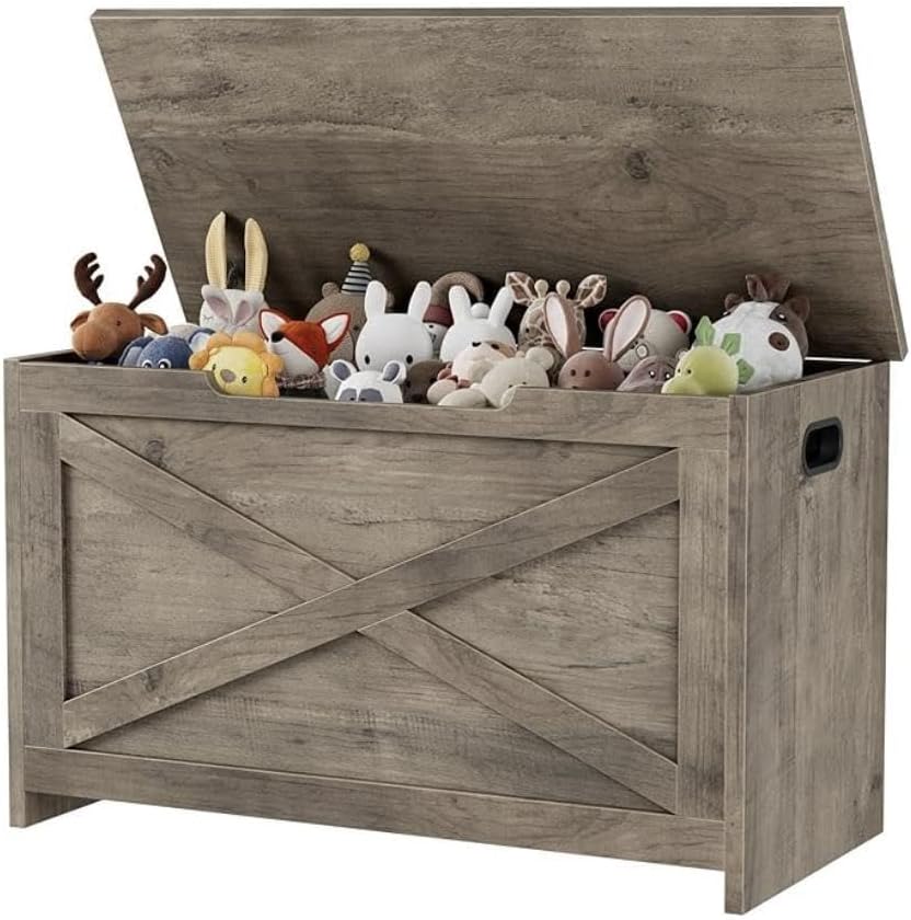 Garvee Wooden Storage Chest, Storage Bench with Safety Hinges, Easy Assembly, Toy Chest and Trunk for Entryway, Living Room, Bedroom