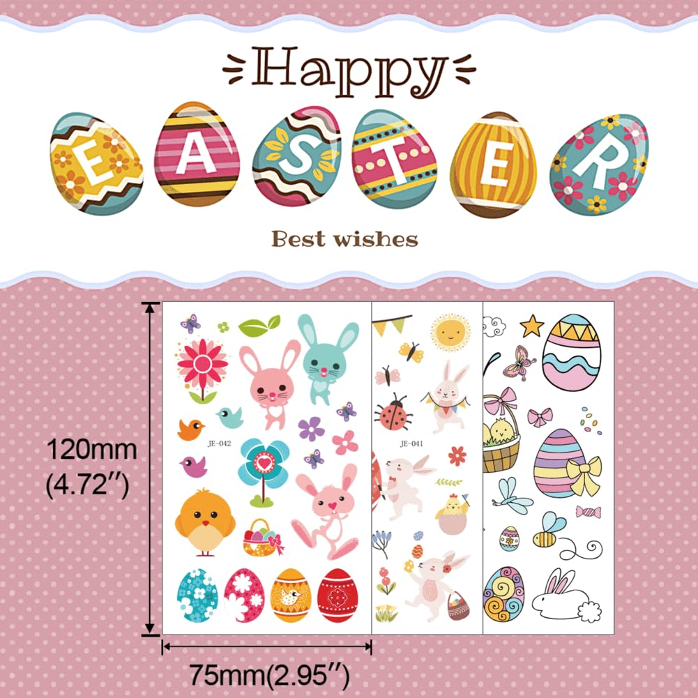 VIWIEU 150+ Easter Temporary Tattoos for Kids Bulk 10 Sheets, Easter Bunny Decorations Basket Stuffers Egg Hunt Fillers Party Favor Essentials for Toddler and Teens Holiday Treats