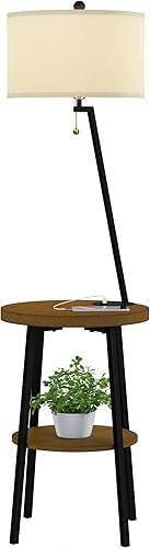 Miniatura 5 de Lavish Home Lámpara de pie con mesa, mesita de noche moderna de mediados de siglo o mesa auxiliar con puerto de carga USB y pantalla de tambor, luz