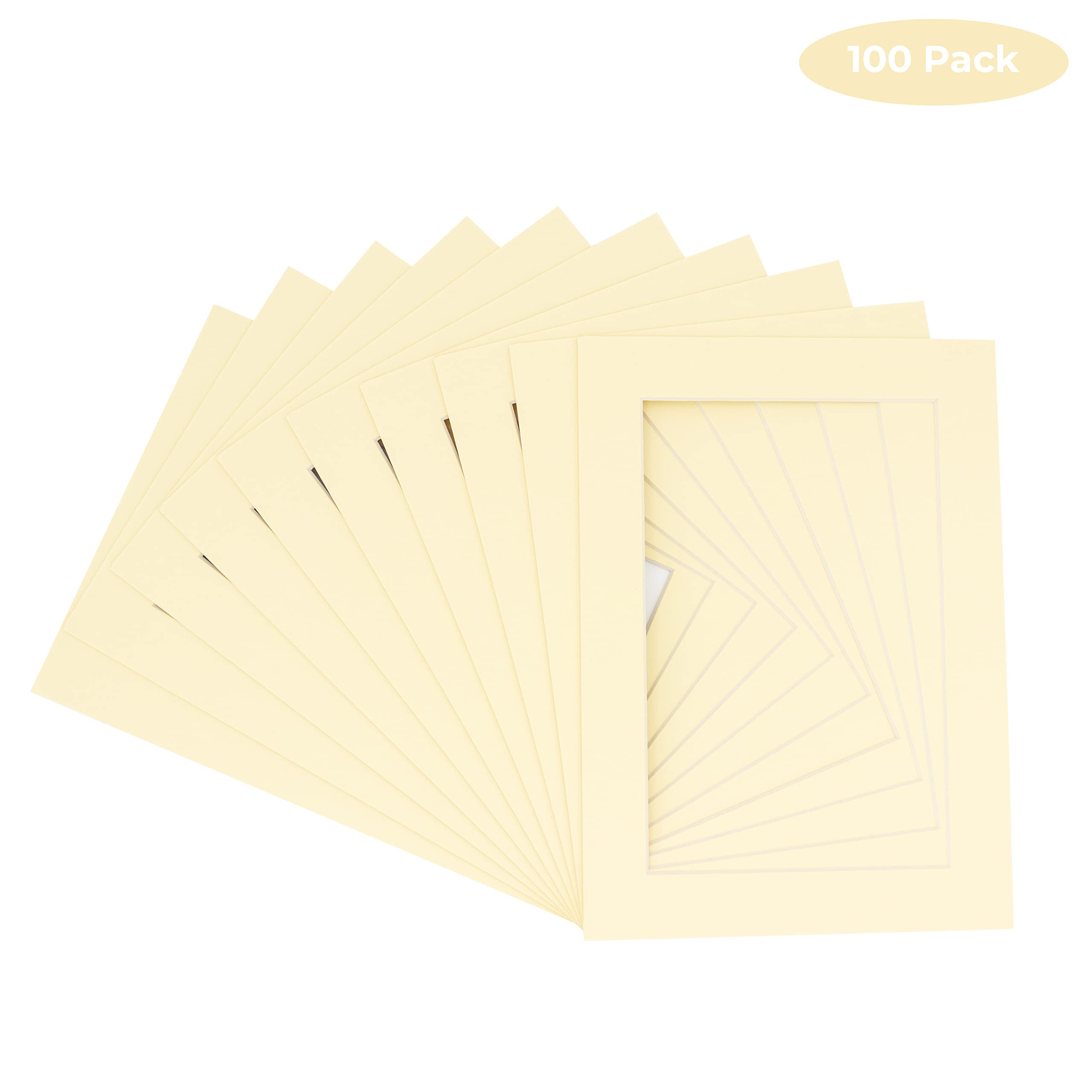 CountryArtHouse Soft Yellow Acid Free 24x36 Picture Frame Mats with White Core Bevel Cut for 20x30 Pictures - Fits 24x36 Frame - Pack of 100 Mats - with Bags & Backings