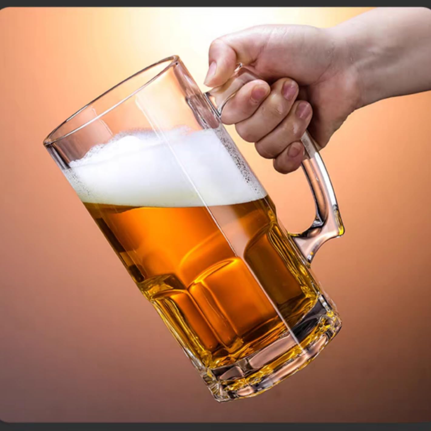 Lot de 2 grandes tasses à bière en verre transparent avec poignée – Verre épais et résistant – 940 ml – Verres à bière sans plomb pour homme, fête, bar