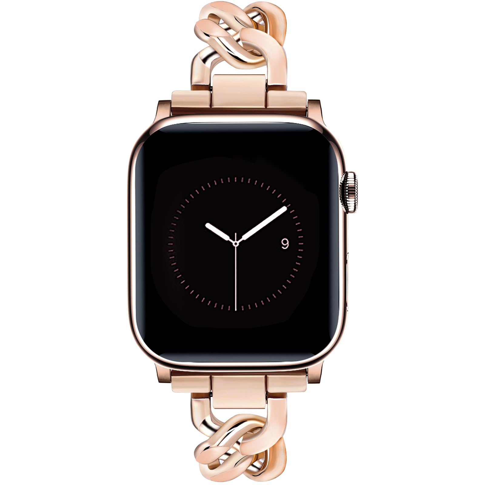 JR.DM Rose Gold Watch Bands for Women Compatible with Apple Watch Band 46mm 42mm(S3/2/1) 44mm 45mm 49mm Adjustable Metal Single Chain Bracelet for iWatch Series 10/9/8/7/6/5/4/3/2/1/SE/Ultra (No Case)