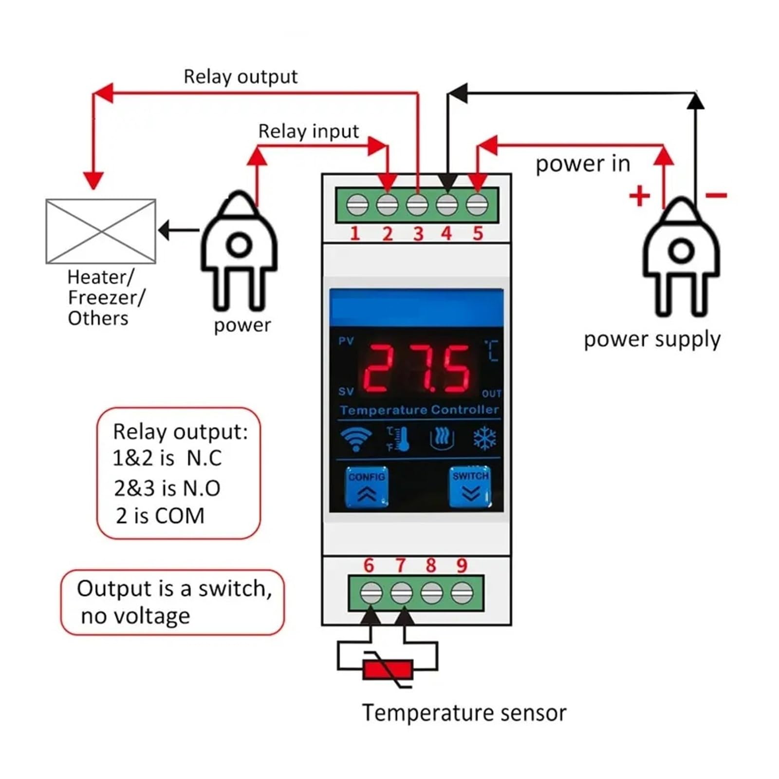 regulator temperatury Inteligentny czujnik temperatury, regulator termometru, termostat grzewczy do zamrażarki, lodówka, inkubator akwariowy, rejestrator temperatury