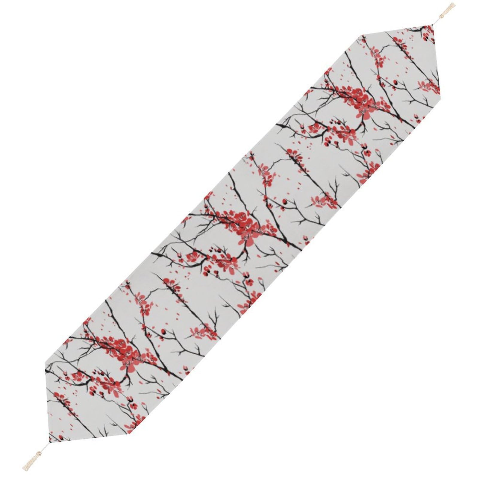 JZemdybill 200*33cm Table Runner with Tassel, Cherry Blossom Table Runner, Table Decoration for Kitchen, Party, Restaurant