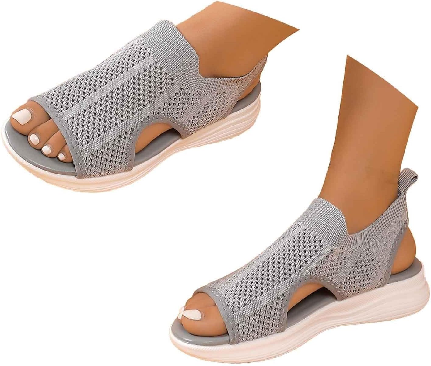 Ladies Sandals Orthopedic Slip on Wedge Shoes Summer Arch Support Slingback Wide Fit Chunky Cushion Sport Sandal Casual Washable Open Toe Memory Foam Slide Comfy Plantar Fasciitis Sandals