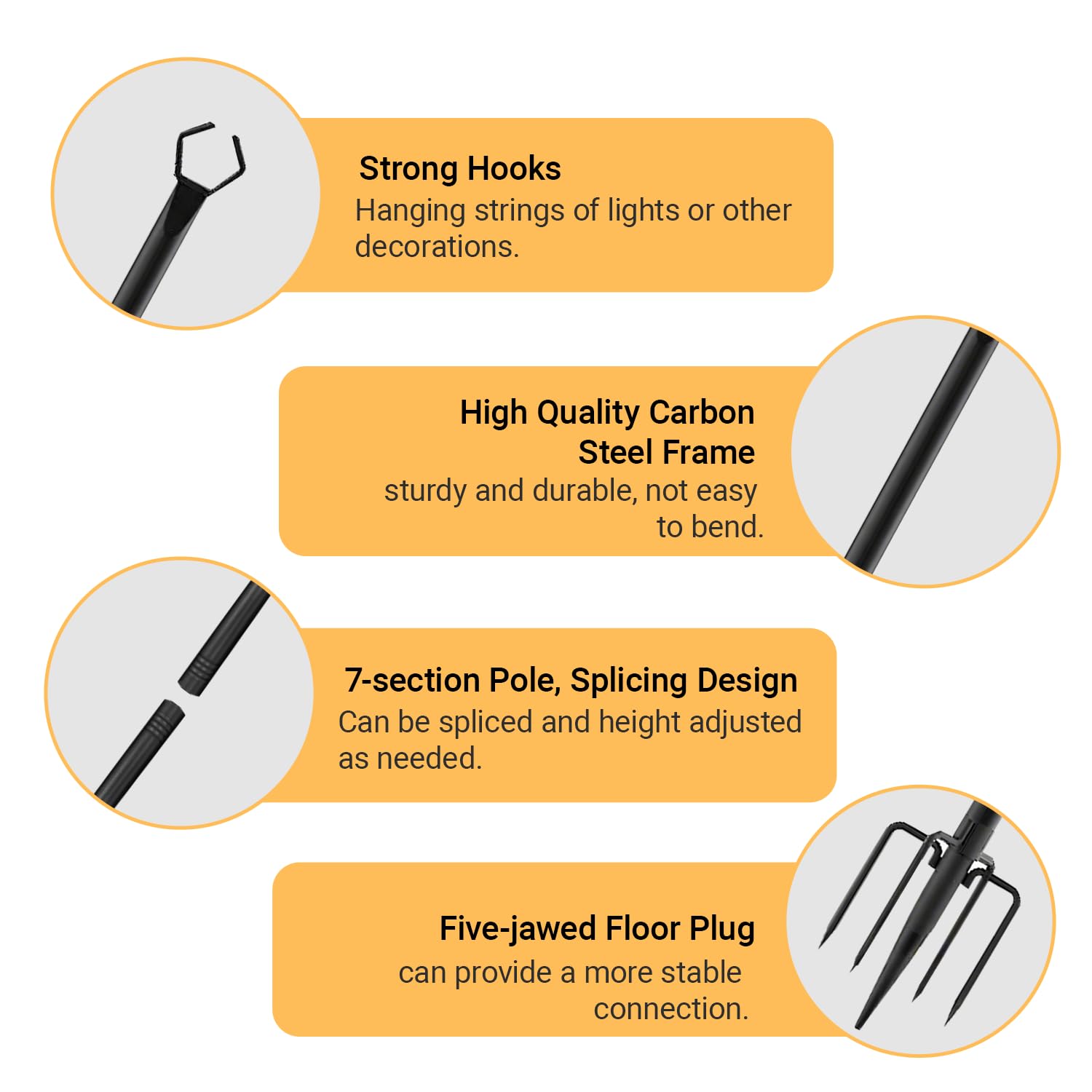 4 postes de luz de cadena, postes de luz de hierro resistente de 10 pies para exteriores con tenedor, poste de altura ajustable para exteriores, jardín, patio, terraza, patio trasero