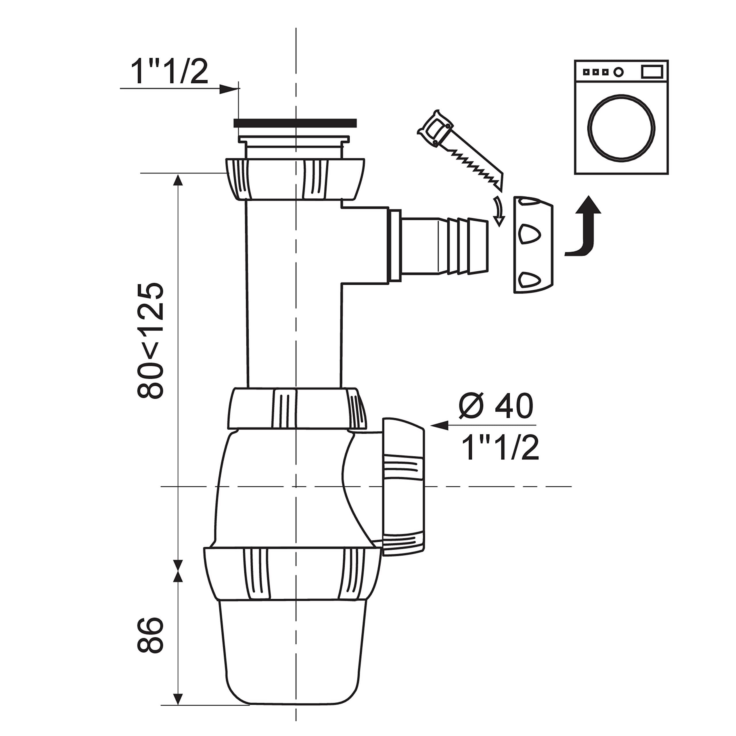 Wirquin SP3223 - Sifone per lavandino con attacco per lavatrice