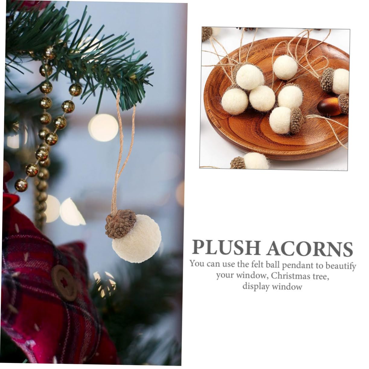 12 Ornements De Noël En Feutre Forme Gland - Décorations Pour Sapin, Couronne, Guirlande - Couleurs Kaki Et Curry Foncé - Lot De 12 Pièces