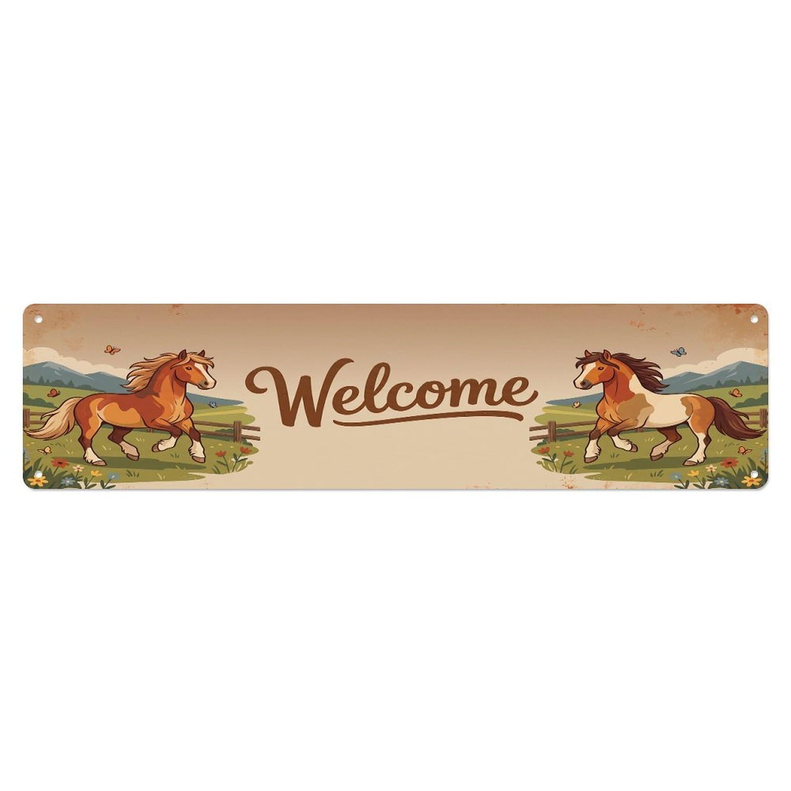 Cxhjca 4X16inch(10X40cm) Vintage Welcome Welsh Cob Horse Metal Tin Sign