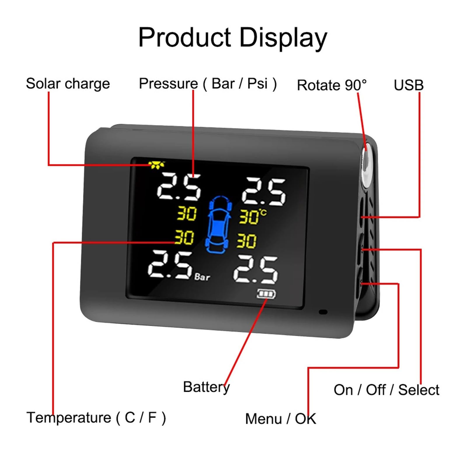 Składany Monitor Solar TPMS System Monitorowania Ciśnienia W Oponach Samochodowych Narzędzia Diagnostyczne Opon Tester Czujników Akcesoria Samochodowe Precyzyjne Wykrywanie(External Sensors)