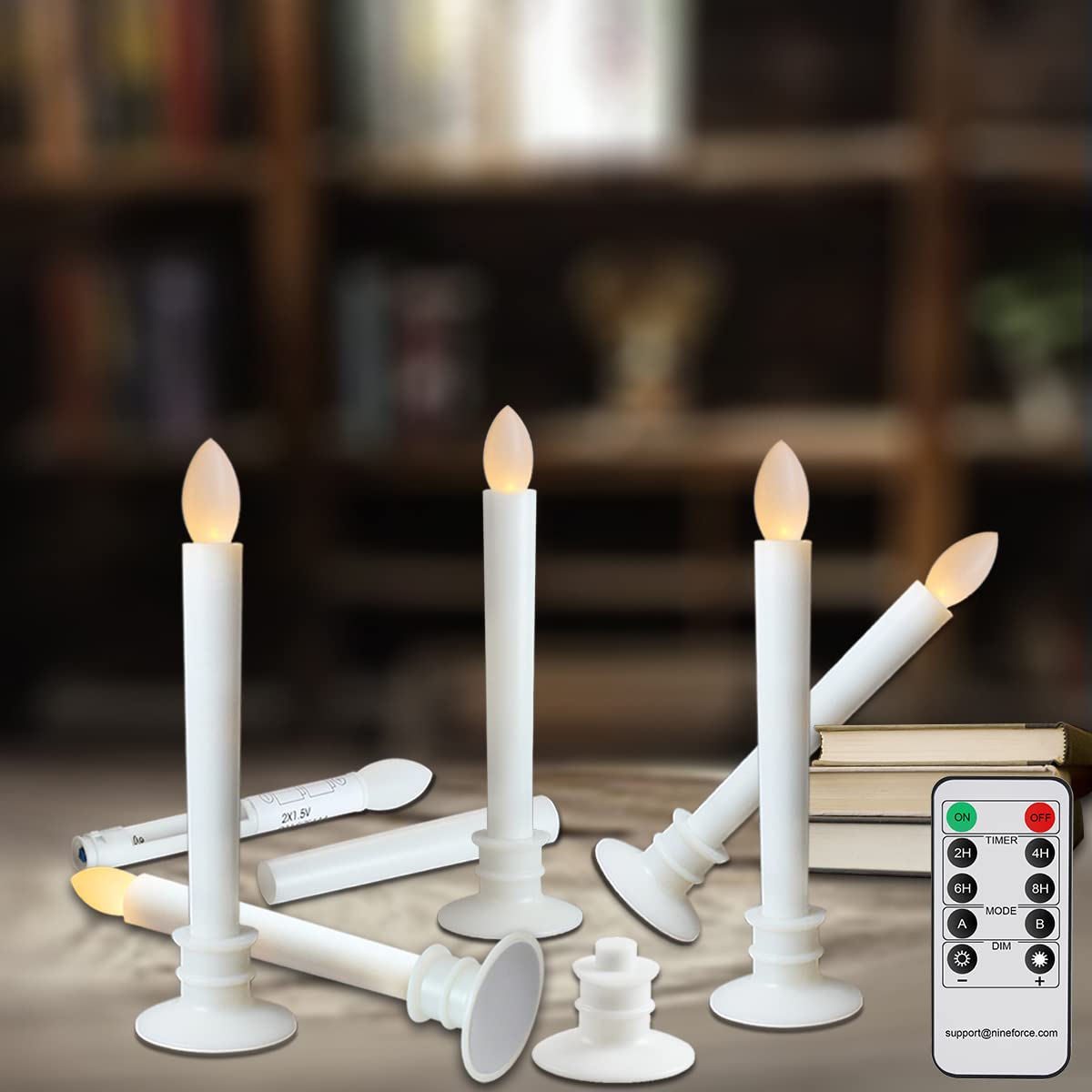 Velas para ventana con temporizadores a control remoto, sin llama, con luces LED eléctricas con expansores extraíbles, portavelas para decoración de Navidad, 2 unidades, base plateada