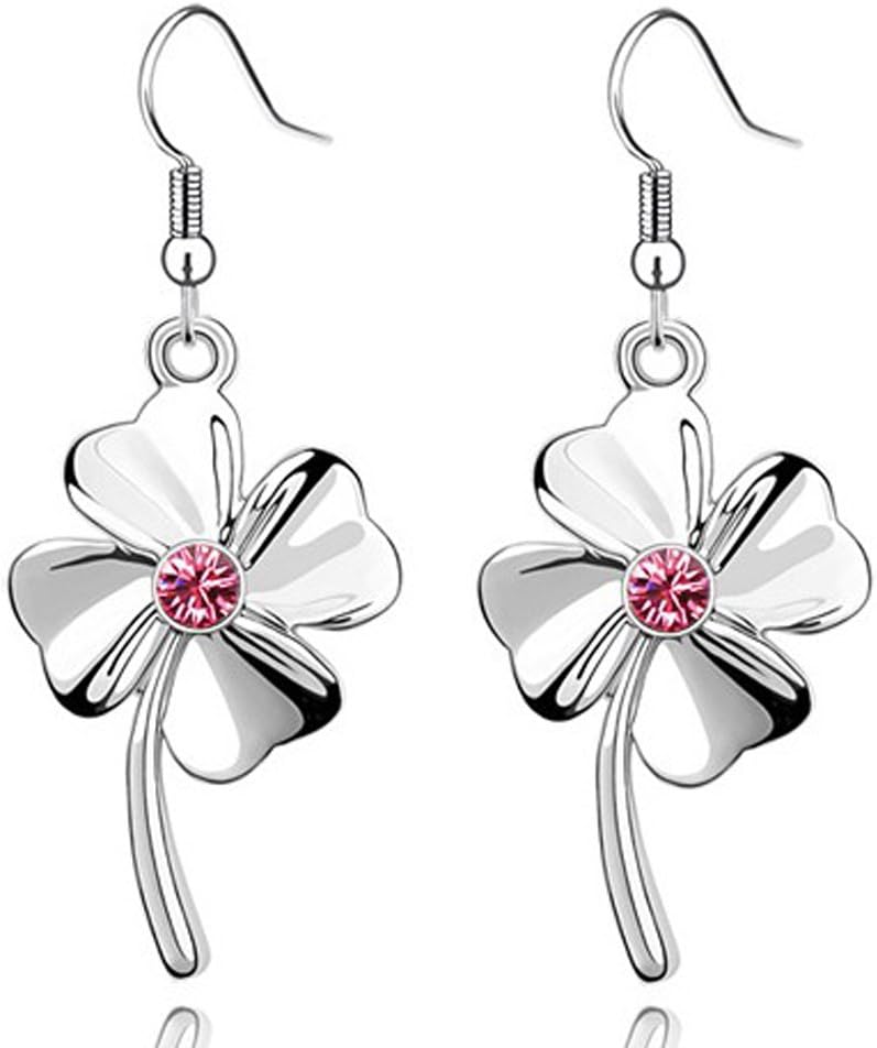 NINABOX Valentine's Gifts Red SWAROVSKI ELEMENTS Crystal Clover Drop Earrings Fashion Jewelry for Women