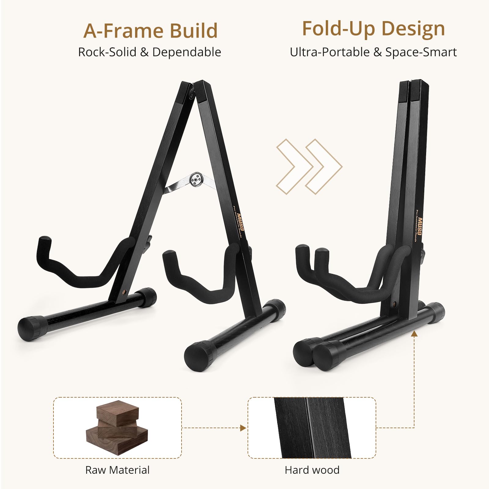 MUSO Guitar Stand,Acoustic Guitar Stand,Wood Classical Electric Guitar Stand,Foldable Bass Guitar Stand,Guitar Accessories (Hardwood Black) - Image 4