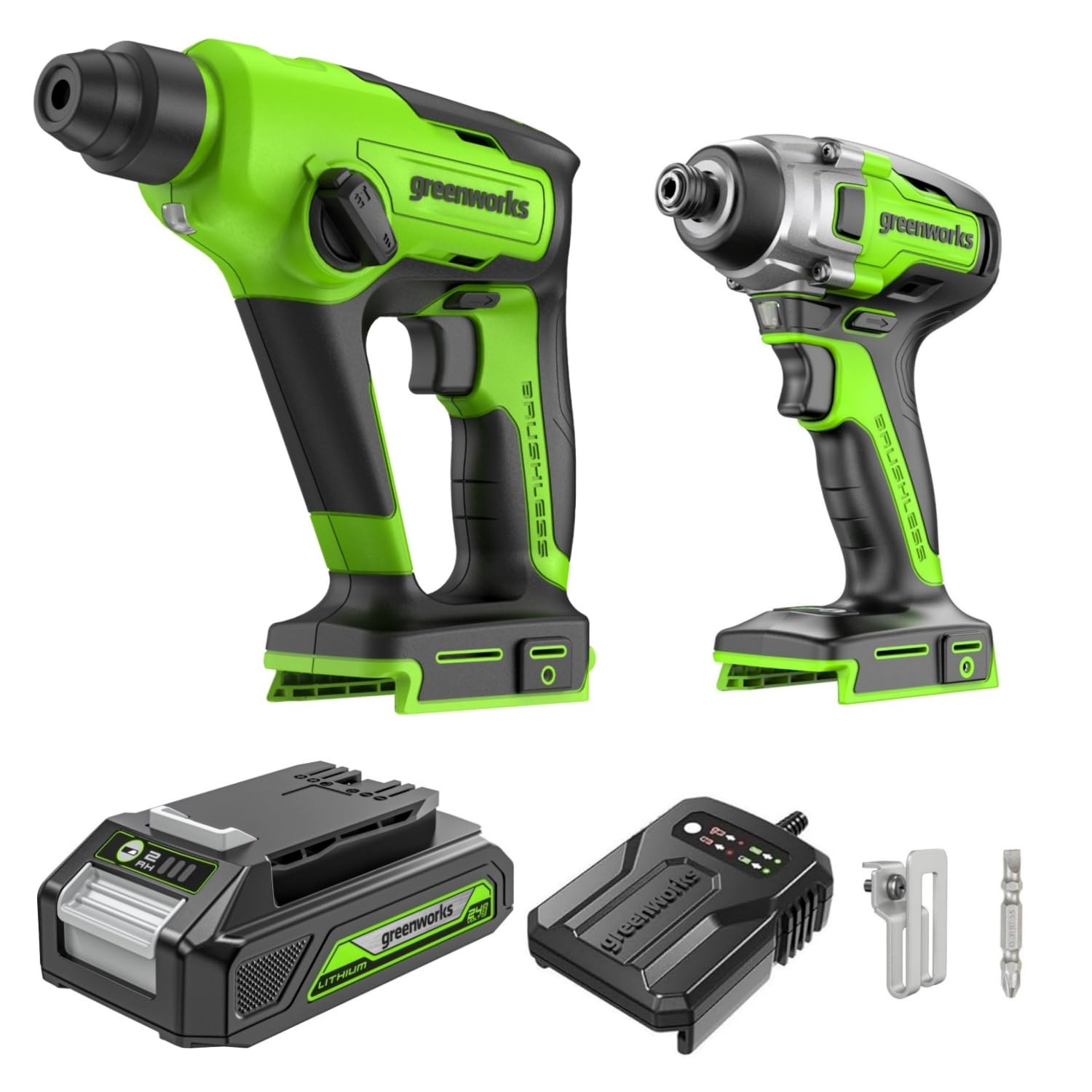 Greenworks Martello perforatore a batteria 24 V 1,2 J 300 Nm 2 Ah