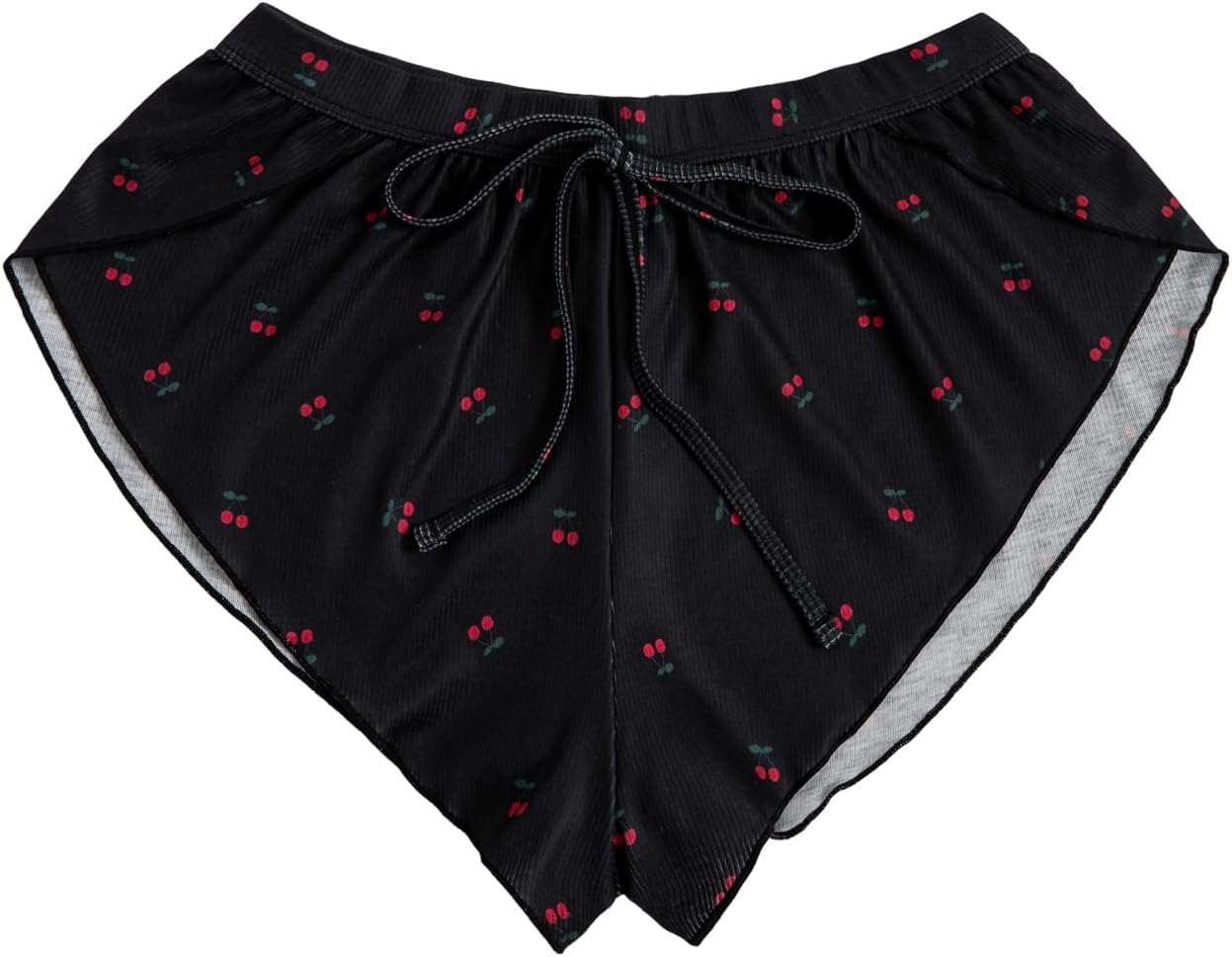 MAKEMECHIC Women's Pajama Bottoms Floral Print Plaid Tie Front PJ Shorts Slit Hem Cherry Summer Lounge Shorts - Image 2