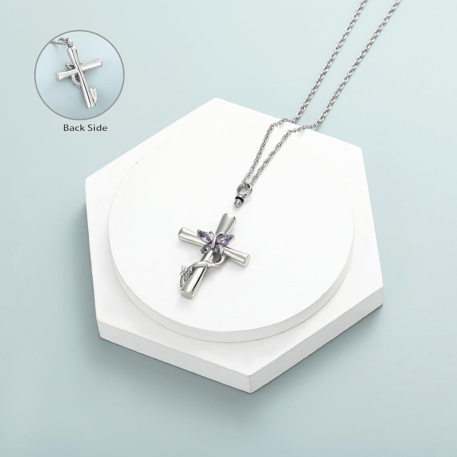 shajwo Cremation Jewelry Butterfly Cross Urn Necklaces for Ashes for Women Men Memorial Human Ashes Pendant - Image 5