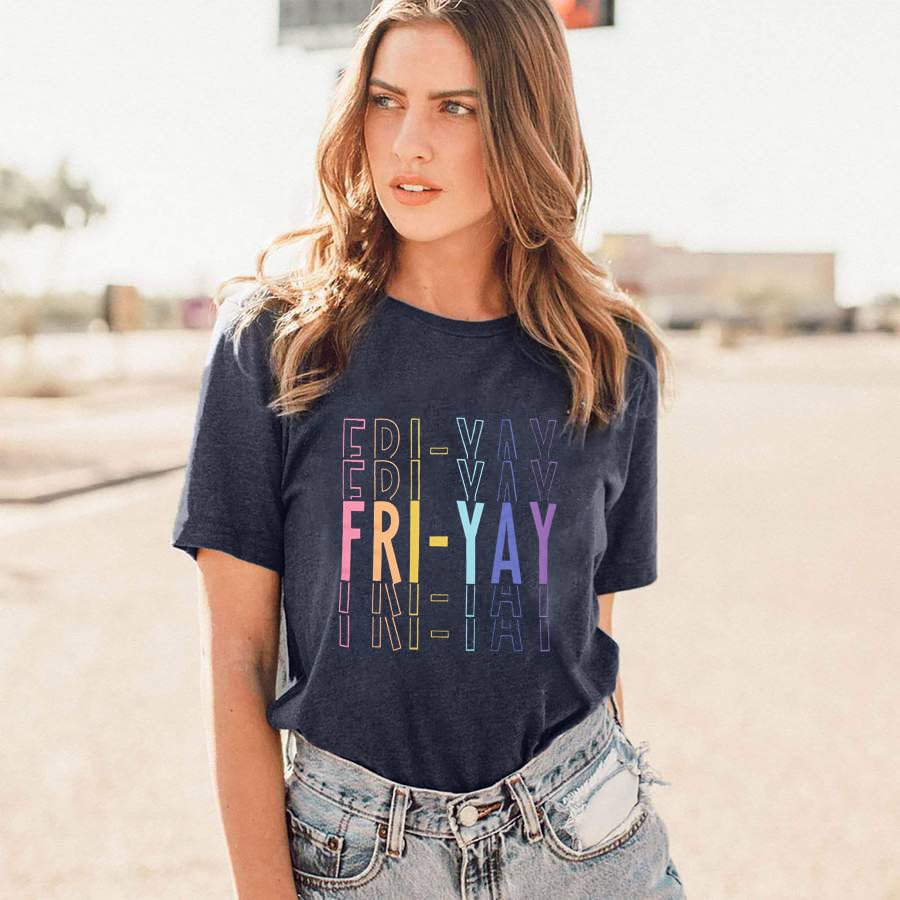 Funny Friday Shirt Women: Teacher Gift Shirts - Happy Weekend Day T Shirt - Cute Fri-Yay Tee - Image 3