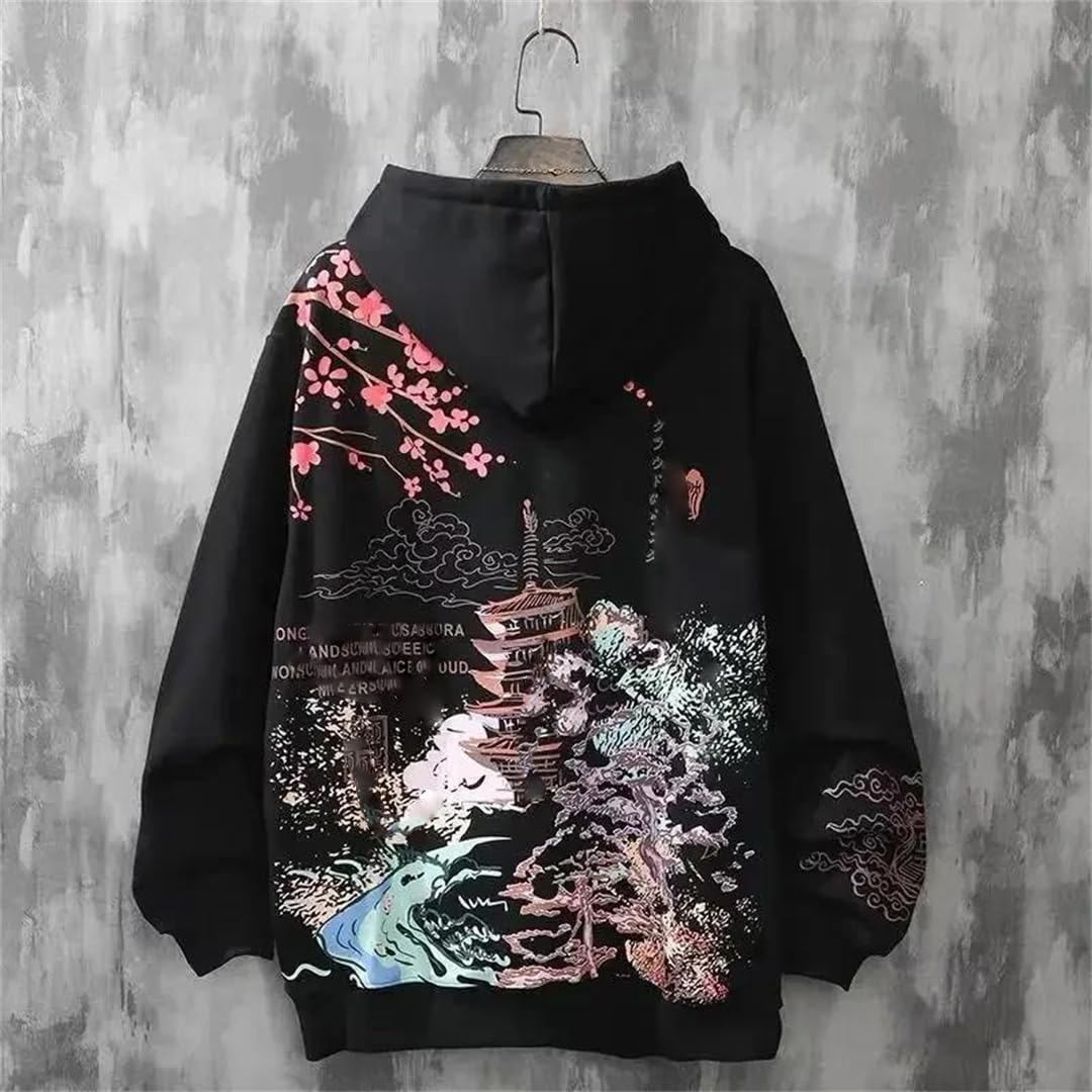 Felpe con cappuccio per uomo abbigliamento da uomo punk nero ricamato Harajuku felpe con cappuccio larghe F-Black XXL, Felpe F-Black, XXL