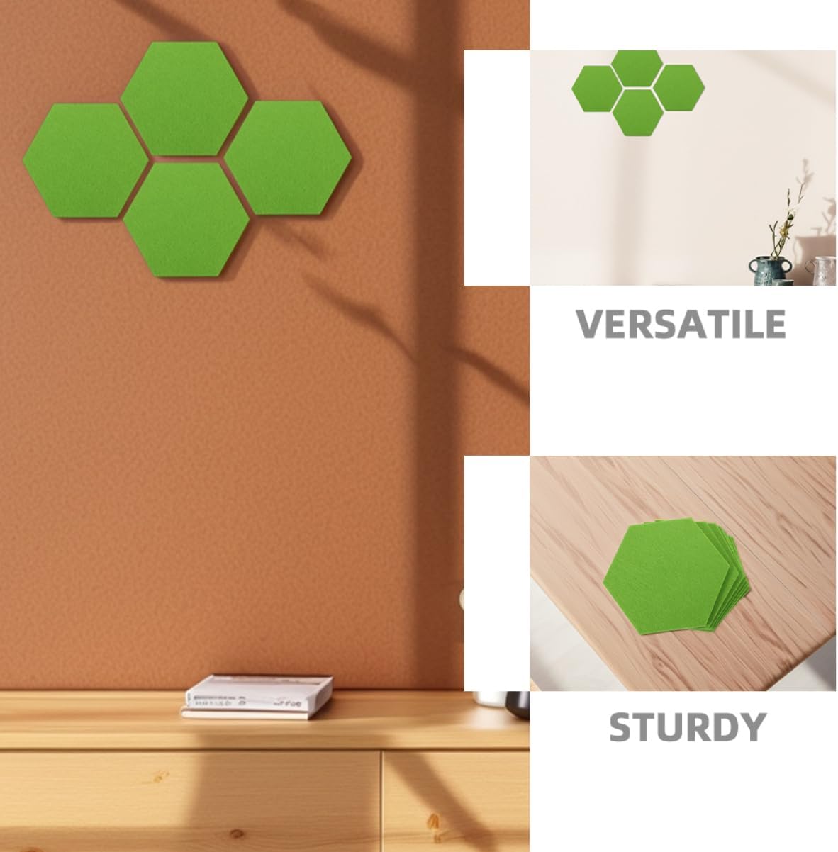Housoutil Hexagon Felt Bulletin Board Tiles 10pcs Self-Adhesive Decorative Felt Boards for Wall Soundproofing Acoustic Panels for Office and Home Decor