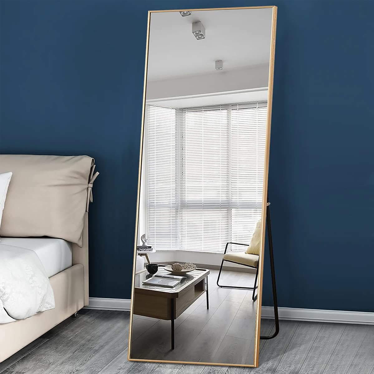 Full Length Mirror, Large Rectangle Mirror Full Length, Full Body Mirror for Bedroom, Dressing Mirror, Floor Mirror Aluminum Alloy Frame, 65"x22" Body Mirror, Standing Mirror,Gold Mirror