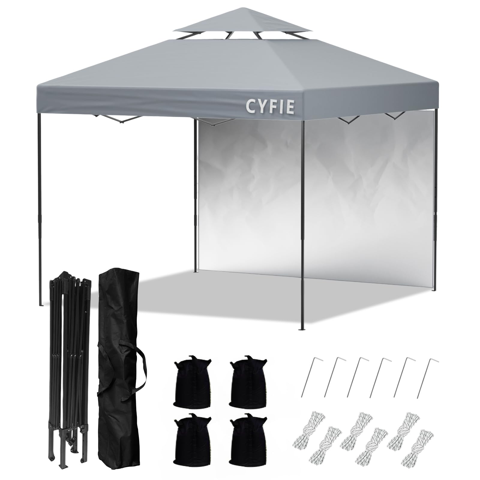 CYFIE タープテント 2mx2m サイドシート1枚付 ワンタッチタープ 風抜けベンチレーター付 テント ワンタッチ