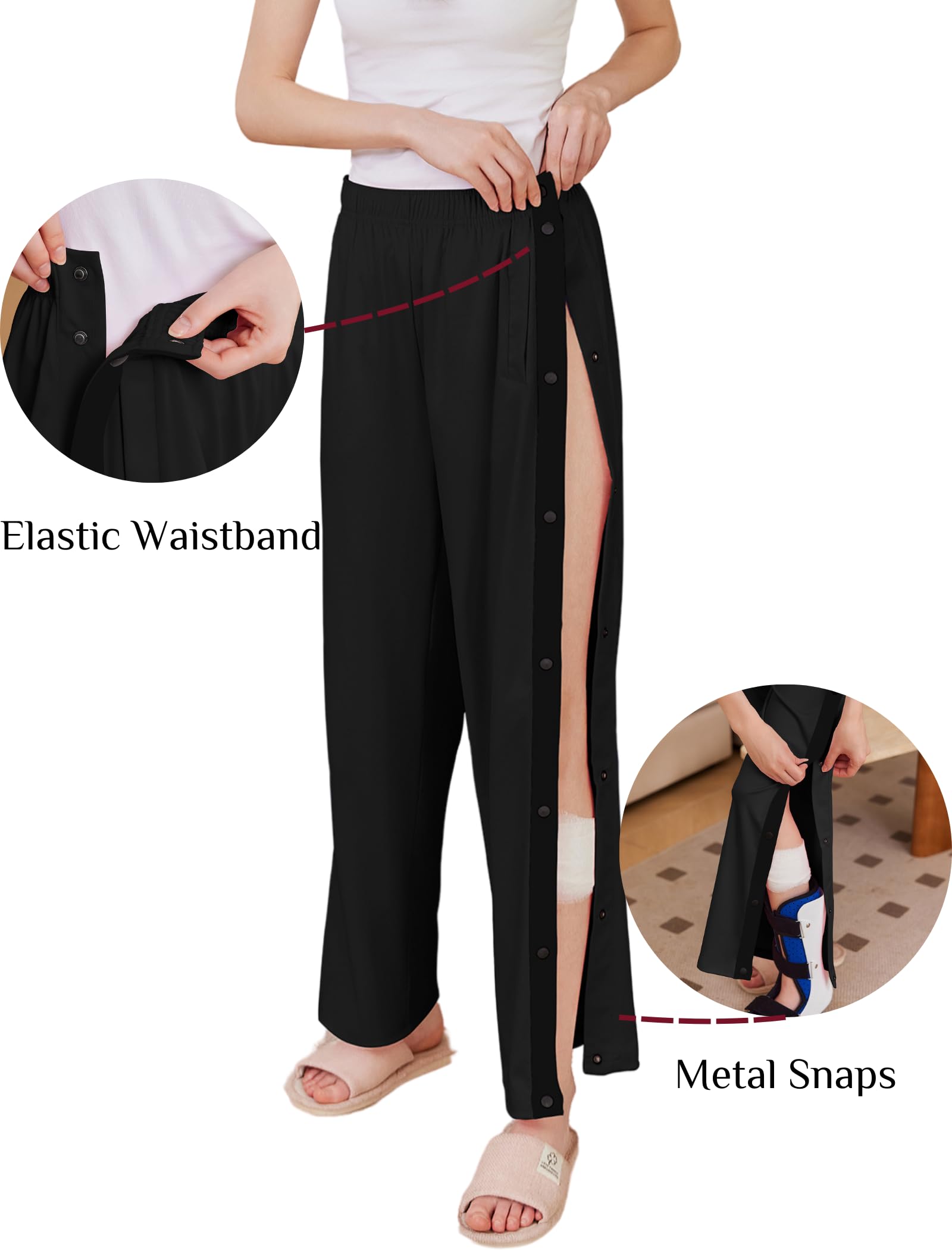 Deyeek Pantalon de survêtement détachable pour femme avec poches latérales fendues et boutons-pression